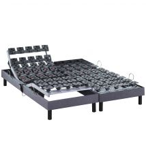 Sommier électrique de relaxation tout plots tissu gris clair 2x90x200 en Pin Massif - - Gris - Someo