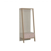 Armoire enfant portant à vêtements 1 tiroir en bois imitation chêne blanchi - PO5058 en Panneau de particules - - Blanc - Terre de Nuit