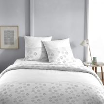 Terre de Nuit - Parure de lit Reine blanc 240x220 - Blanc - Floral - 57 fils/cm² - Rabat