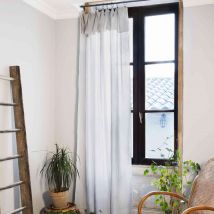 Lot de 2 rideaux gaze de coton ajustables 140x300 cm gris en - - Gris - Terre de Nuit