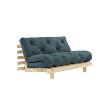 Canapé convertible ROOTS en pin massif naturel avec matelas futon bleu canard 140x200 en Pin Massif - Bleu canard - Karup Design