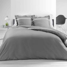 Douceur D'intérieur - Parure de lit percale Satinéa gris/blanc 240x220 cm - Gris - Uni - 78 fils/cm² - Base droite