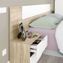 Tête de lit 160 cm avec 2 chevets amovibles et 2 tiroirs - Blanc et chêne - TL81016 en Panneau de particules - - Blanc - Terre de Nuit