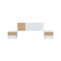 Tête de lit 140 cm réversible avec 2 chevets 2 tiroirs - Blanc et bois naturel - TL81012 en Panneau de particules - - Blanc - Terre de Nuit
