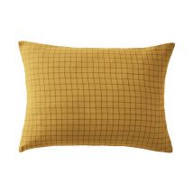 Terre de Nuit - Taie d'oreiller à carreaux double gaze de coton jaune 50x70 - - Jaune - Carreaux
