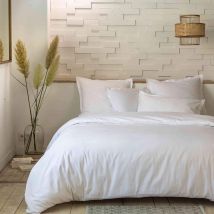 Terre de Nuit - Parure de lit percale unie blanc 200x200 cm - Blanc - Uni - 80 fils/cm² - Rabat