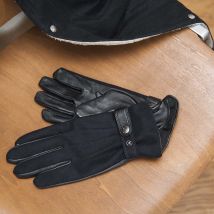 Gants Homme en cuir et flanelle Dents - T10 (L) - Bleu - Idée cadeau Noël - Cadeau Homme - Cadeau Papa - Dents - Les Raffineurs