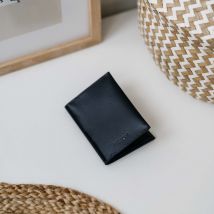 Porte-cartes Homme pliable en cuir - Noir - Fabriqué en France - Idée cadeau Noël - Cadeau Homme - Cadeau Femme - Cadeau Papa - Cadeau Maman - Hikigaï