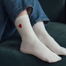 Chaussettes brodées Coeur homme & femme - Taille Unique - Blanc - Idée cadeau Noël - Cadeau Homme - Cadeau Femme - Cadeau Papa - Cadeau Maman - 