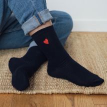 Chaussettes brodées Coeur homme & femme - Taille Unique - Bleu - Idée cadeau Noël - Cadeau Homme - Cadeau Femme - Cadeau Papa - Cadeau Maman - Affaire