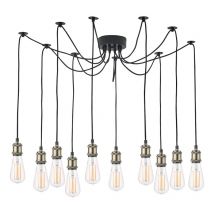 Dar Lighting WAC2375 Waco 10 Light Ceiling Pendant Light In Antique Brass And Matt Black