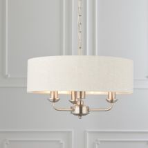Endon Lighting 94361 Highclere 3 Light Ceiling Pendant In Brushed Chrome With Natural Shade