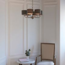 Endon Lighting 94381 Highclere 6 Light Ceiling Pendant In Nickel With Charcoal Linen Shades