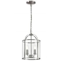 Traditional 2 Light Satin Nickel Circular Hanging Hall Ceiling Lantern Light with Glass Panels