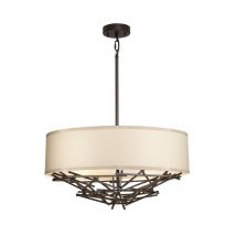 Elstead TAIKO-4P Taiko 4 Light Dual Mount Ceiling Light In Old Bronze Finish And Oatmeal Linen Shade