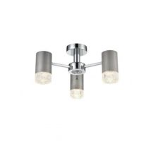 Franklite FL2422-3 Cordelia 3 Light Flush Ceiling Light In Satin Brushed Silver And Chrome Finish F2422-3