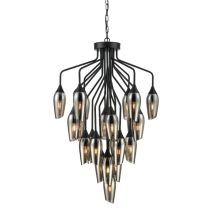 Franklite FL2420-22/345 Taper 22 Light Ceiling Pendant Light In Matt Black With Smoked Glass