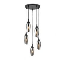 Franklite FL2420-5/345 Taper 5 Light Cluster Ceiling Light In Matt Black Finish With Smoked Glass