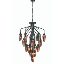Franklite Taper 22 Light Ceiling Pendant Light In Matt Black With Copper Glass FL2420-22/347