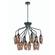 Franklite Taper 12 Light Ceiling Pendant Light In Matt Black With Copper Glass FL2420-12/347