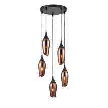 Franklite Taper 5 Light Cluster Ceiling Light In Matt Black With Copper Glass FL2420-5/347