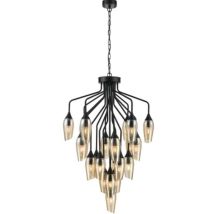 Franklite Taper 22 Light Ceiling Pendant Light In Matt Black With Amber Glass FL2420-22/346