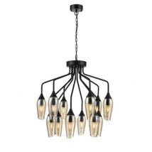 Franklite Taper 12 Light Ceiling Pendant Light In Matt Black With Amber Glass FL2420-12/346