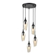 Franklite Taper 5 Light Ceiling Cluster Light In Matt Black With Amber Glass FL2420-5/346