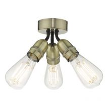 Dar Wisebuys Yao 3 Light Ceiling Flush Light In Antique Brass Finish
