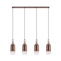Glenn 4 Light Linear Ceiling Pendant Light In Copper With Copper And Clear Glass 