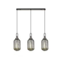 Glenn 3 Light Tubular Linear Pendant In Black Chrome With Smoked Ribbed Glass 