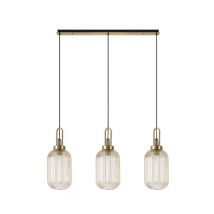 Glenn 3 Light Tubular Linear Pendant In Brass Gold With Champagne Ribbed Glass 