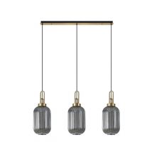Glenn 3 Light Tubular Linear Pendant In Brass Gold With Smoked Ribbed Glass 