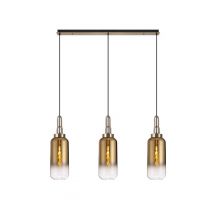 Glenn 3 Light Cylinder Linear Pendant in a Brass Gold With Gold And Clear Glass