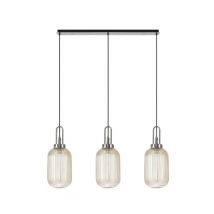 Glenn 3 Light Tubular Linear Pendant in Polished Nickel With Champagne Ribbed Glass