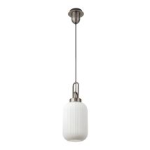 Glenn 1 Light Tubular Ceiling Pendant in Antique Silver With Opal Glass