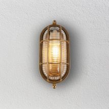 Searchlight Outdoor Oval Bulkhead Light in Solid Brass With Ribbed Glass IP64