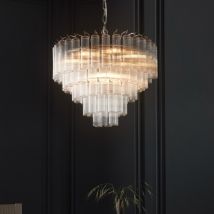 Endon 104090 Toulouse 12 Light Ceiling Chandelier In Bright Nickel With Cylindrical Glass