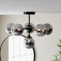 Endon 101148 Oscar 6 Light Semi Flush Ceiling Light In Black Chrome With Smoked Mirror Glass