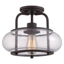 QZ/TRILOGY/SF/S Trilogy 1 Light Old Bronze Semi Flush Light with Glass Shade