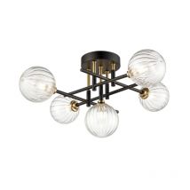 Franklite Abstraction Bathroom 5 Light Ceiling Light In Black With Ribbed Glass FL2463-5