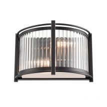Franklite Sloane 2 Light Wall Light In Matt Black With Ribbed And Frosted Glass FL2504-2