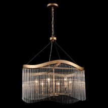 Franklite Harp 6 Light Curved Frame Ceiling Pendant In Aged Brass With Glass Rods FL2512-6