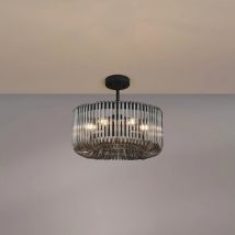 Verne 40 cm Ceiling Pendant / Semi Flush Light In Black Finish With Smoked Glass