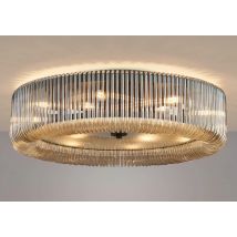 Verne 78 cm Round Flush Ceiling Light In Black Finish With Smoked Brown Glass