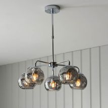 Endon 97972 Dimple 5 Light Ceiling Pendant Light In Chrome Finish With Smoked Glass Shades