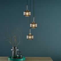 Dar Wisebuys Fabrienne 3 Light Cluster Ceiling Pendant In Satin Nickel And Smoked Glass