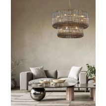 Verne 78 cm 2 Tier Pendant / Semi Flush Light In Brass Finish With Smoked Glass