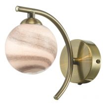Dar Lighting ATI0775-07 Atiya Wall Light In Antique Brass With Planet Style Glass
