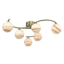 Dar Lighting ATI6475-07 Atiya 6 Light Semi Flush In Antique Brass With Planet Style Glass